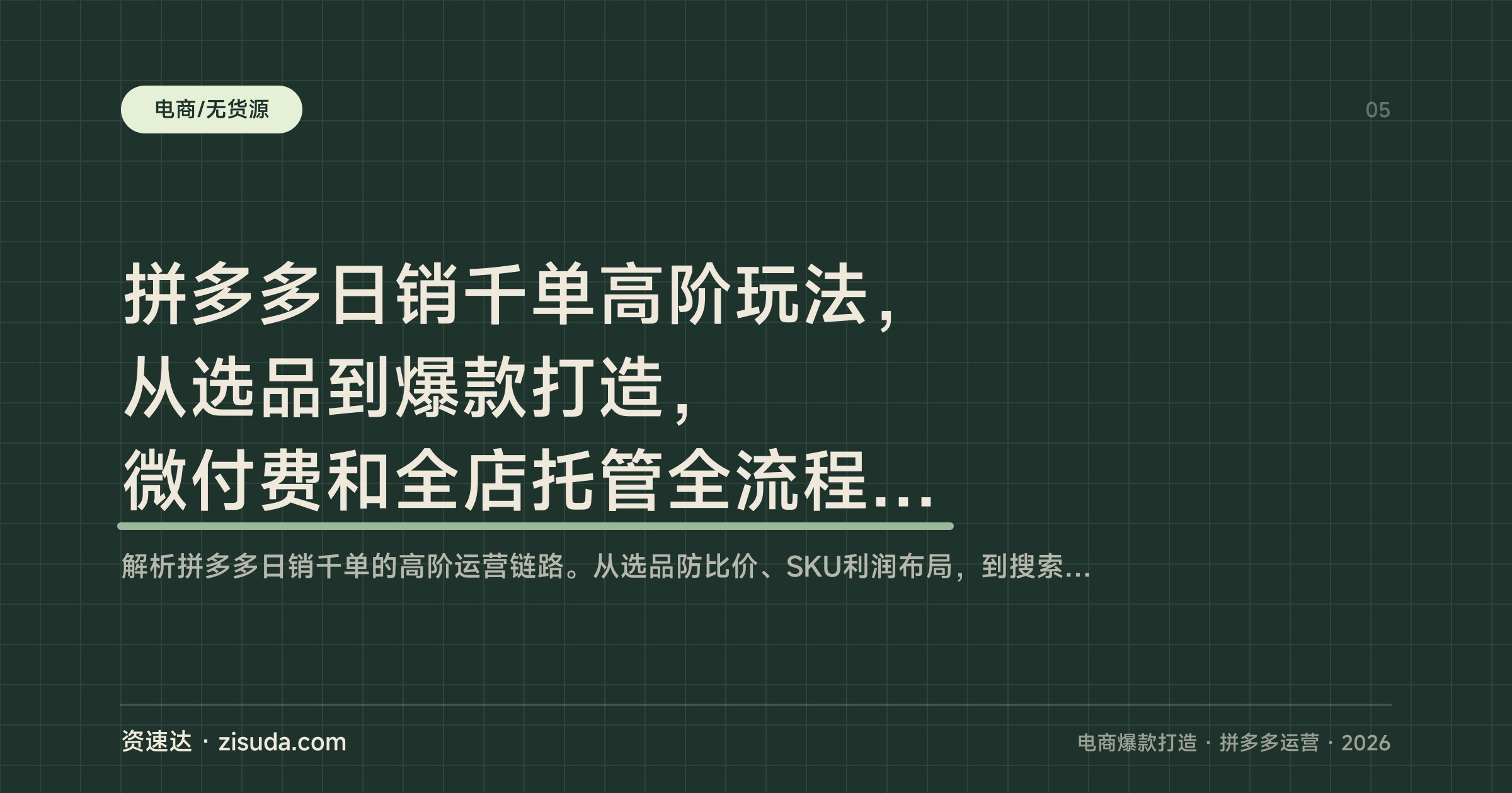拼多多日销千单高阶玩法，从选品到爆款打造，微付费和全店托管全流程实操，更新到2025年8月 - 缩略图